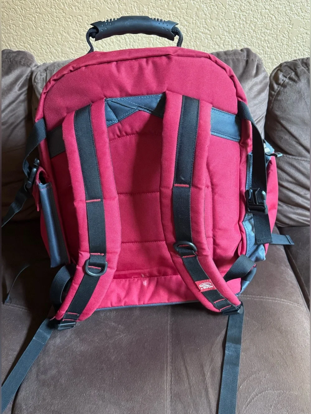 Vintage Vans Men's Red and Blue Multi-Pocket Backpack